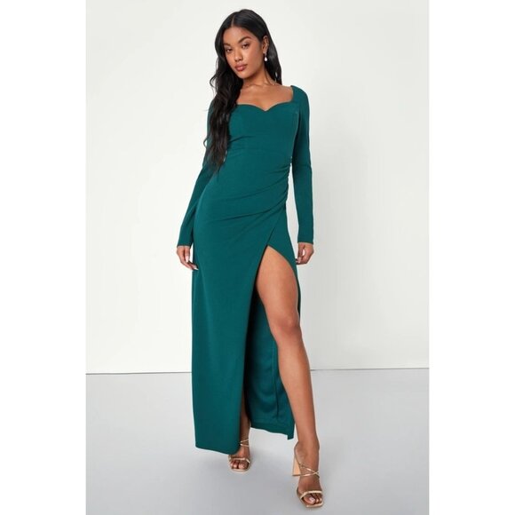 Lulus Undeniable Beauty Emerald Green Long Sleeve Formal Tulip Maxi Dress Large - Picture 1 of 12